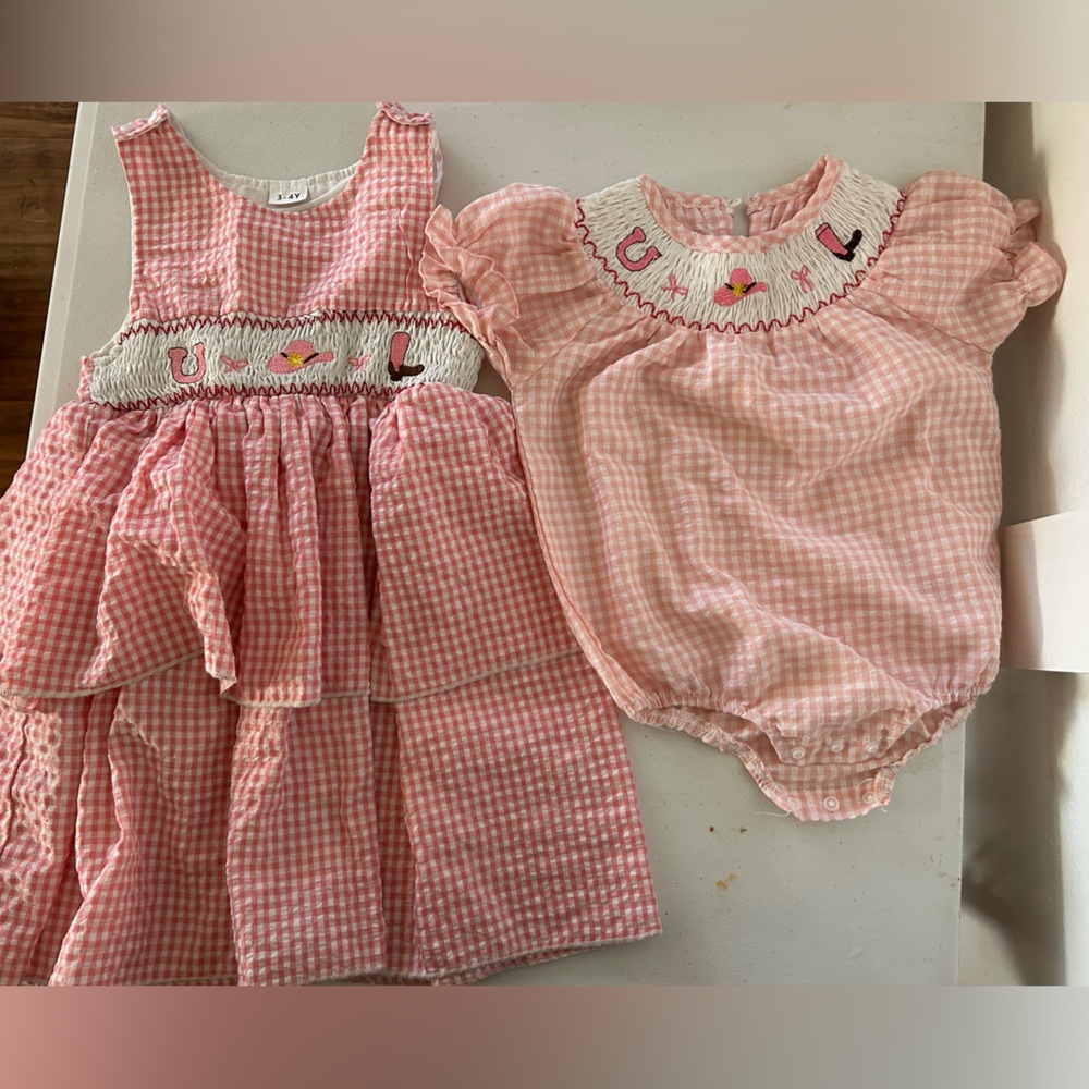 Pink Gingham Sister Set